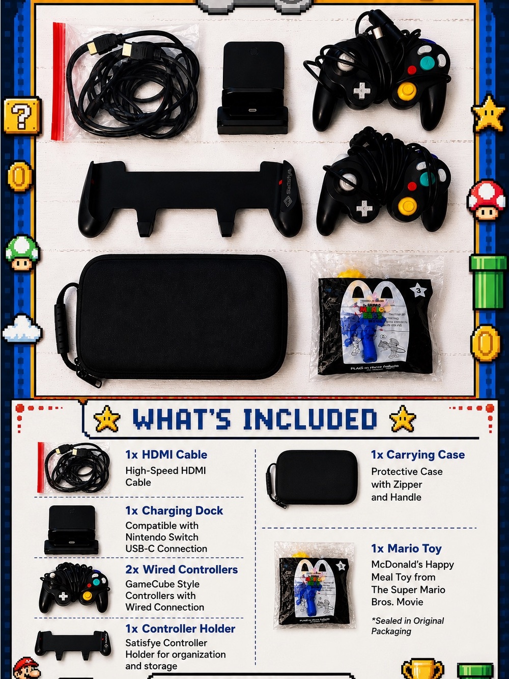 Nintendo Switch Accessory Bundle-2 GameCube Controllers, Satisfy Grip, Dock,Case - Picture 7 of 7
